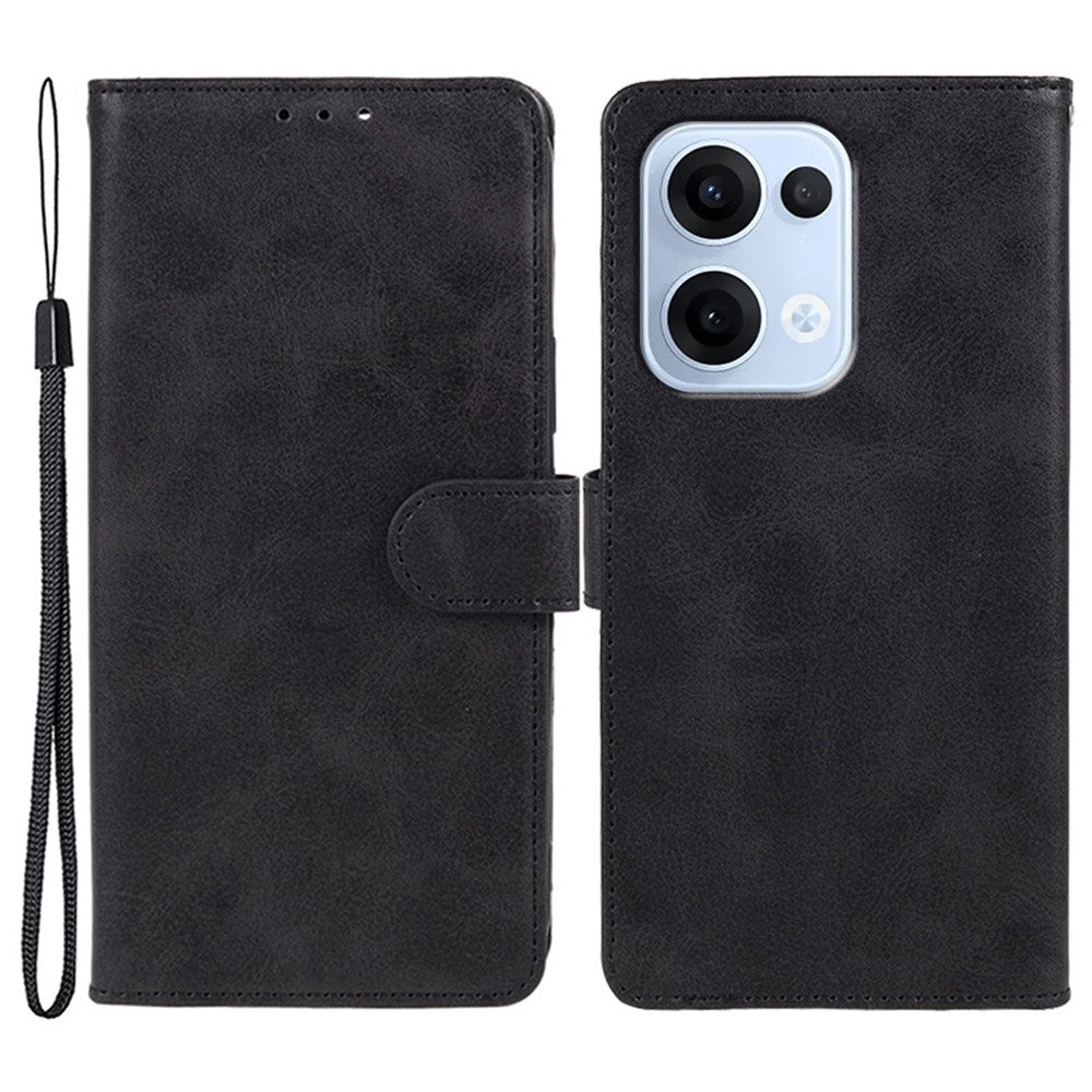 For Oppo Reno13 5G (Global) Case PU Leather Wallet Protective Phone Cover Calf Texture - Black