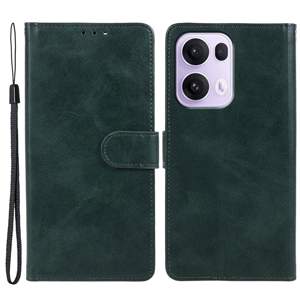 For Oppo Reno13 Pro 5G Case PU Leather Wallet Protective Phone Cover Calf Texture - Midnight Green