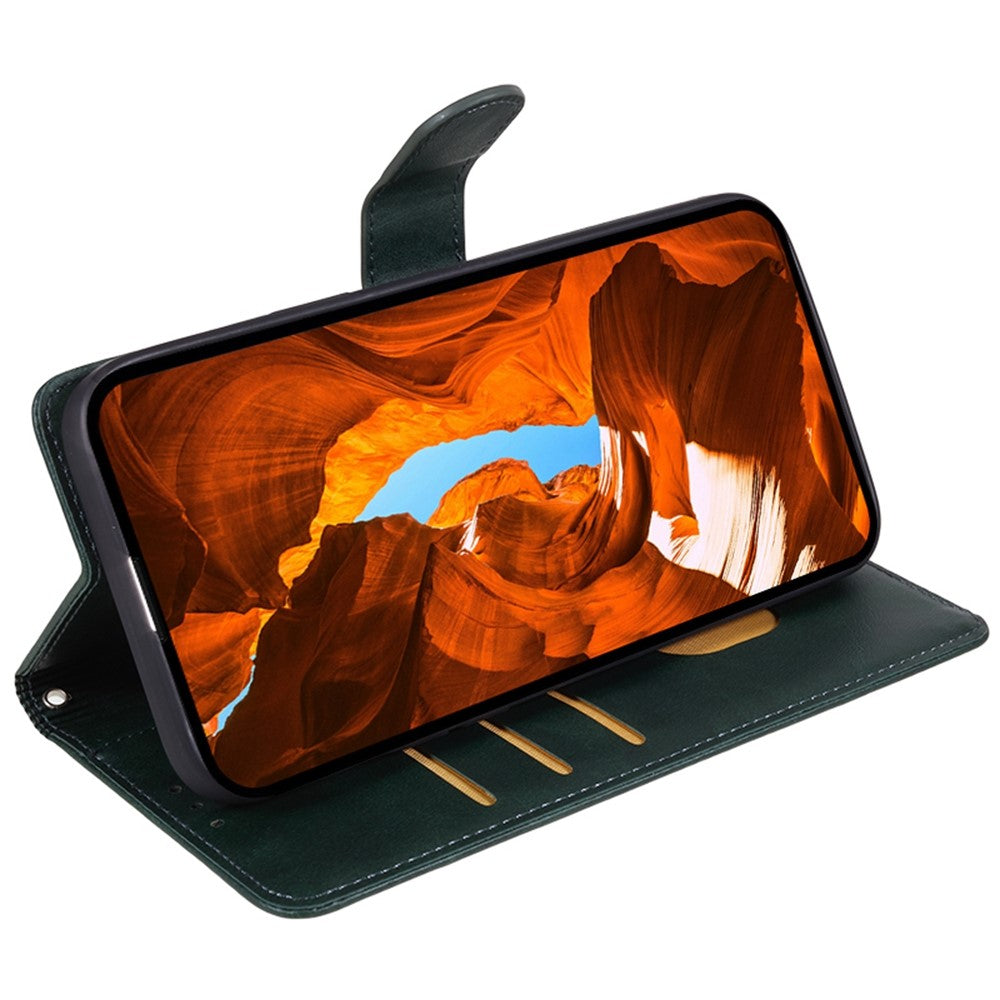 For Oppo Reno13 Pro 5G Case PU Leather Wallet Protective Phone Cover Calf Texture - Midnight Green