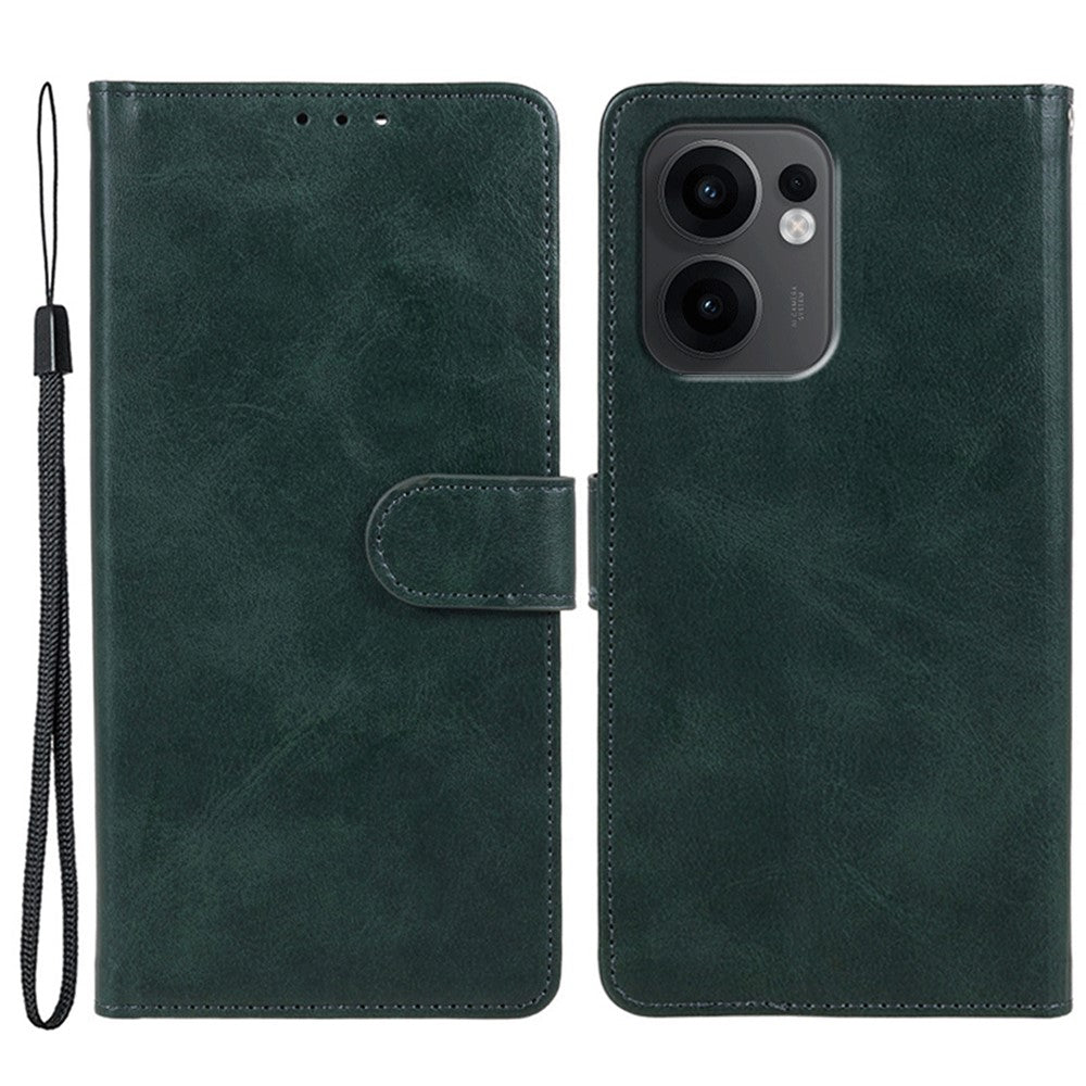 For Oppo Reno13 F 4G / 5G Case PU Leather Wallet Protective Phone Cover Calf Texture - Midnight Green
