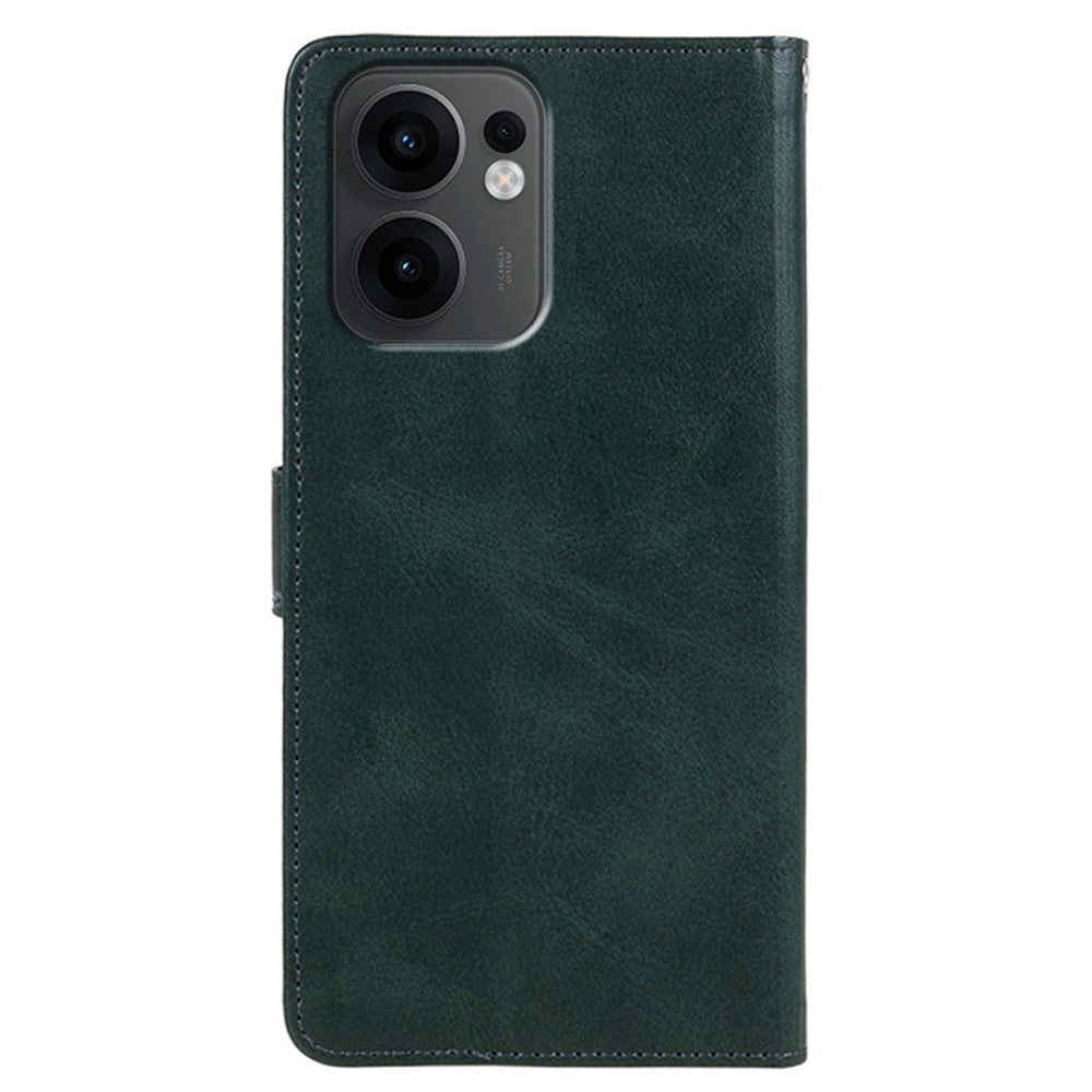 For Oppo Reno13 F 4G / 5G Case PU Leather Wallet Protective Phone Cover Calf Texture - Midnight Green