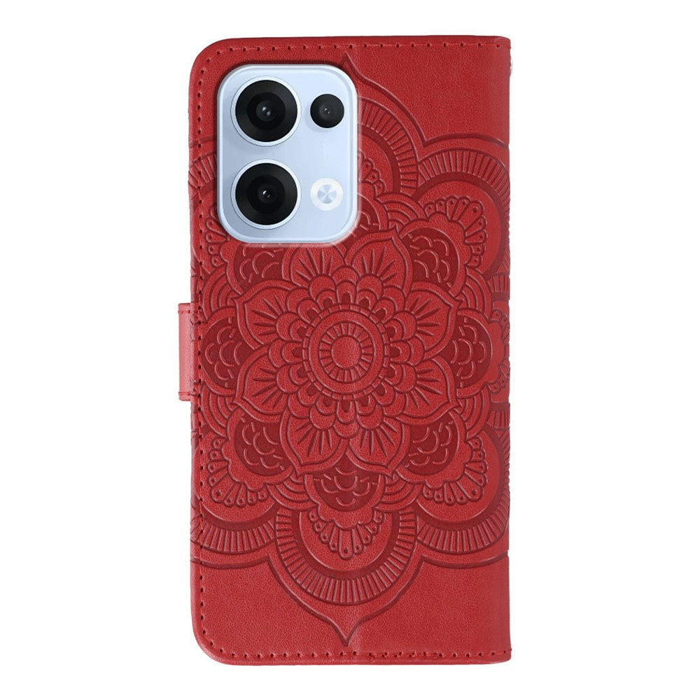 For Oppo Reno13 5G (Global) Case PU Leather Mandala Imprinted Design Wallet Phone Cover - Red