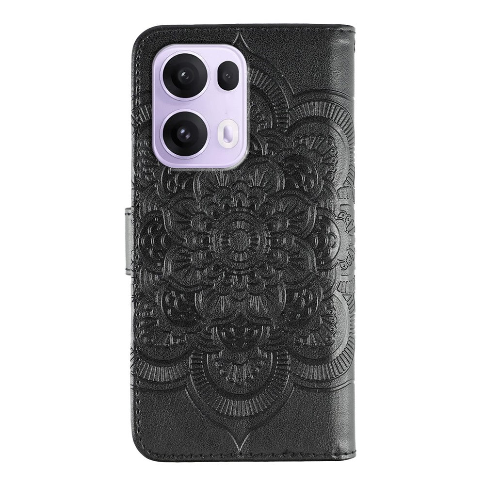 For Oppo Reno13 Pro 5G Case PU Leather Mandala Imprinted Design Wallet Phone Cover - Black