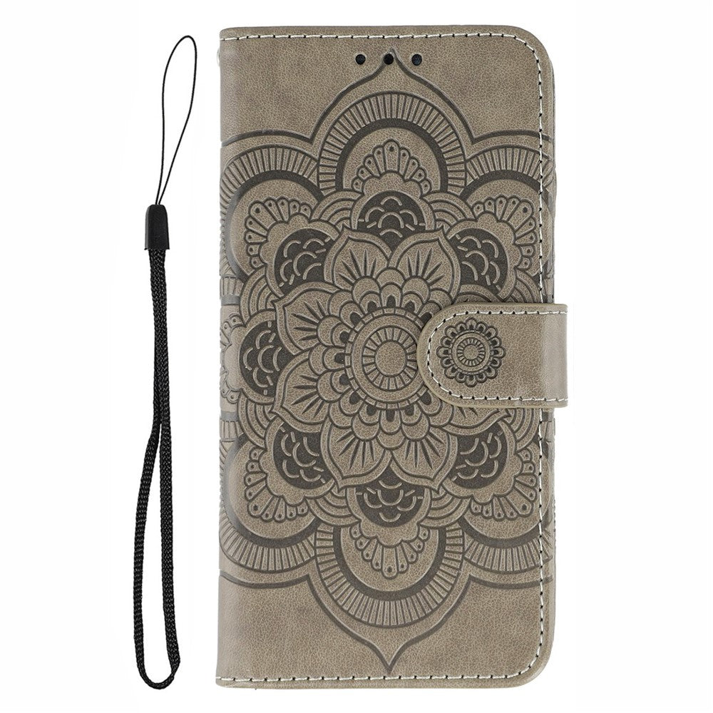 For Oppo Reno13 Pro 5G Case PU Leather Mandala Imprinted Design Wallet Phone Cover - Grey