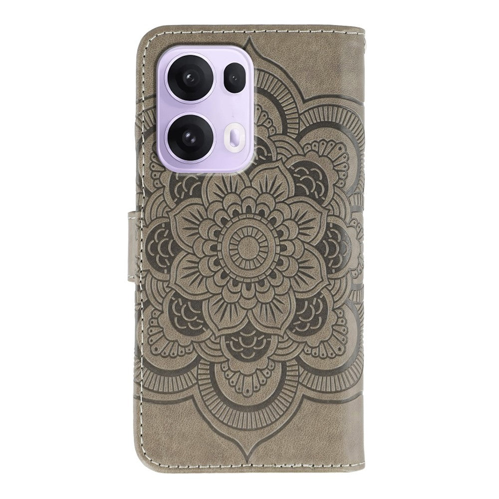 For Oppo Reno13 Pro 5G Case PU Leather Mandala Imprinted Design Wallet Phone Cover - Grey