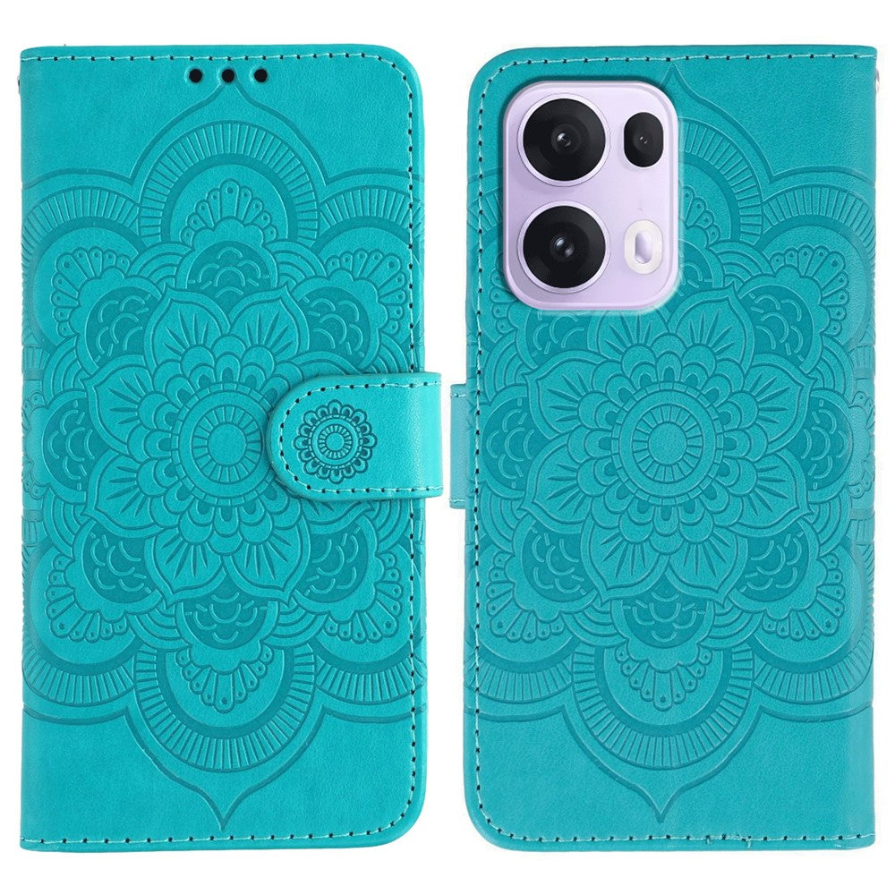 For Oppo Reno13 Pro 5G Case PU Leather Mandala Imprinted Design Wallet Phone Cover - Blue