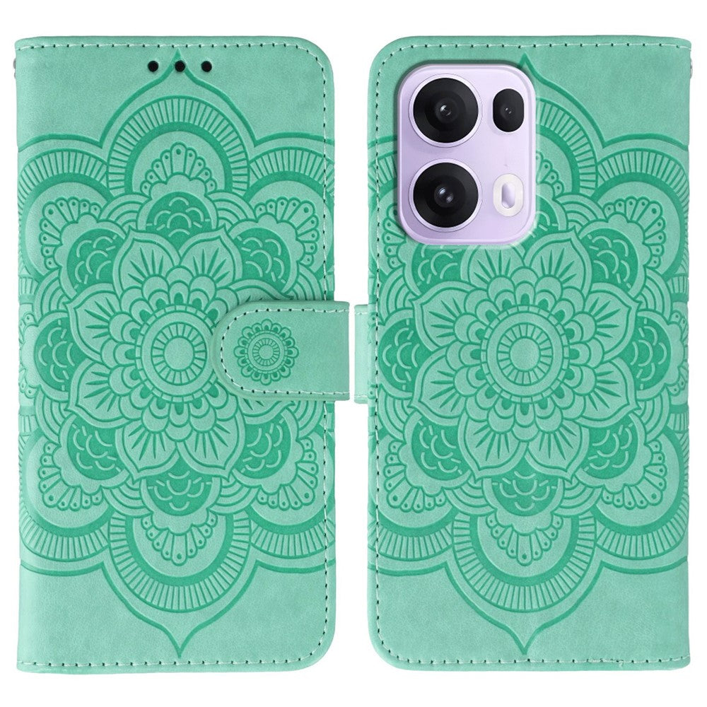 For Oppo Reno13 Pro 5G Case PU Leather Mandala Imprinted Design Wallet Phone Cover - Green