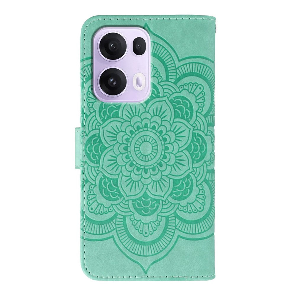 For Oppo Reno13 Pro 5G Case PU Leather Mandala Imprinted Design Wallet Phone Cover - Green
