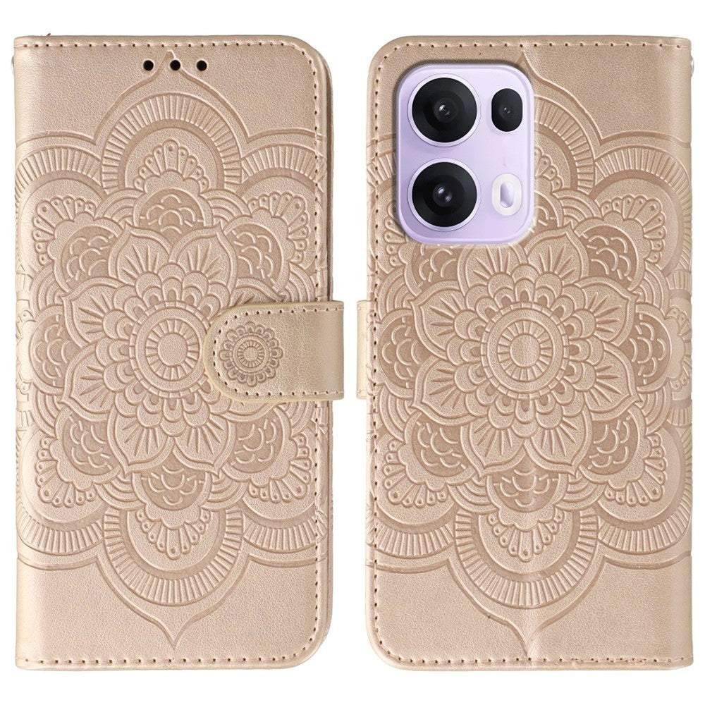 For Oppo Reno13 Pro 5G Case PU Leather Mandala Imprinted Design Wallet Phone Cover - Rose Gold