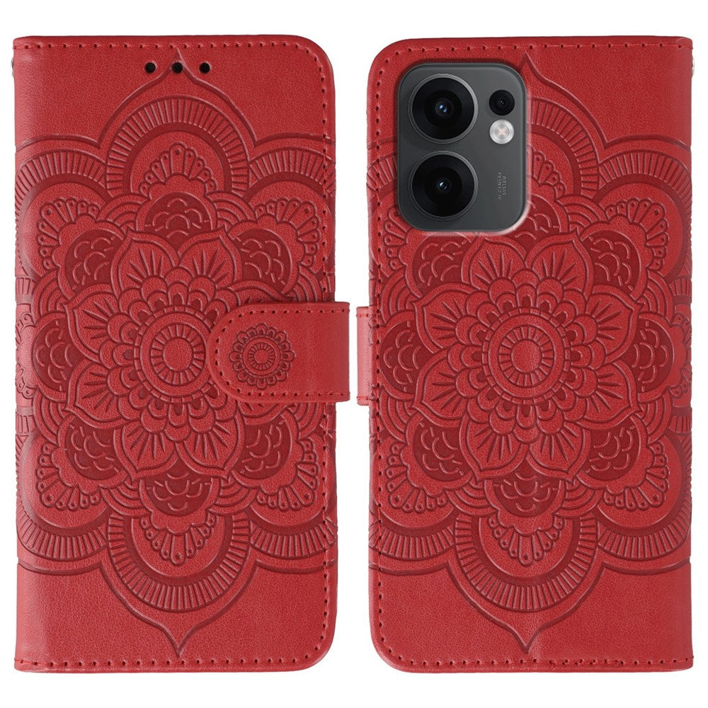 For Oppo Reno13 F 4G / 5G Case PU Leather Mandala Imprinted Design Wallet Phone Cover - Red