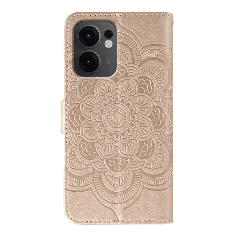 For Oppo Reno13 F 4G / 5G Case PU Leather Mandala Imprinted Design Wallet Phone Cover - Rose Gold