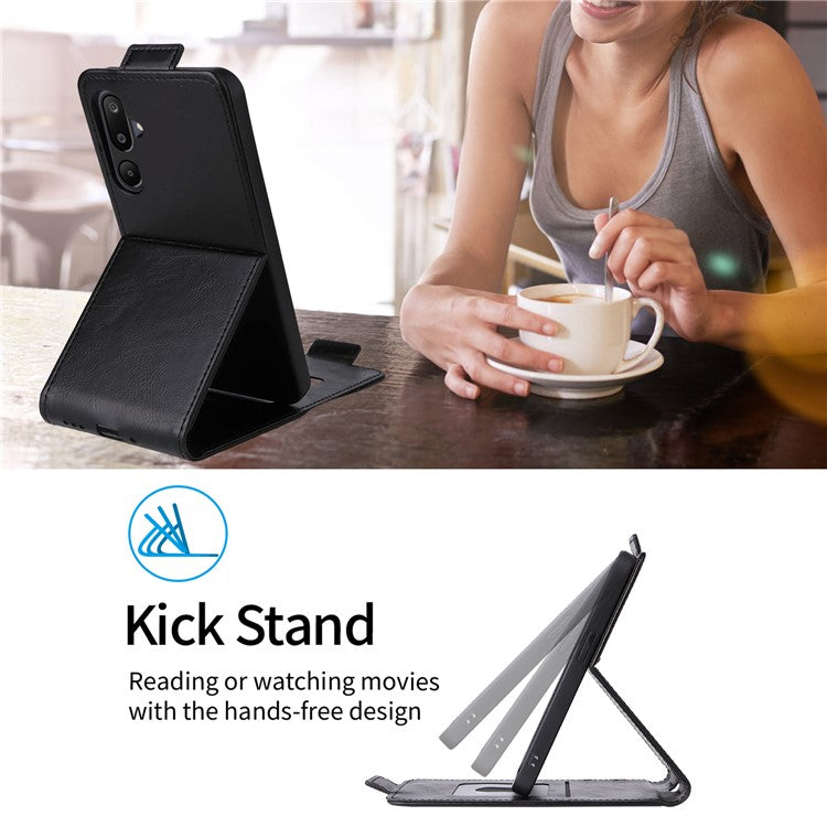For Samsung Galaxy M16 5G / F16 5G Stand Case Magnetic Clasp Vertical Flip Leather Phone Cover with Card Holder - Black