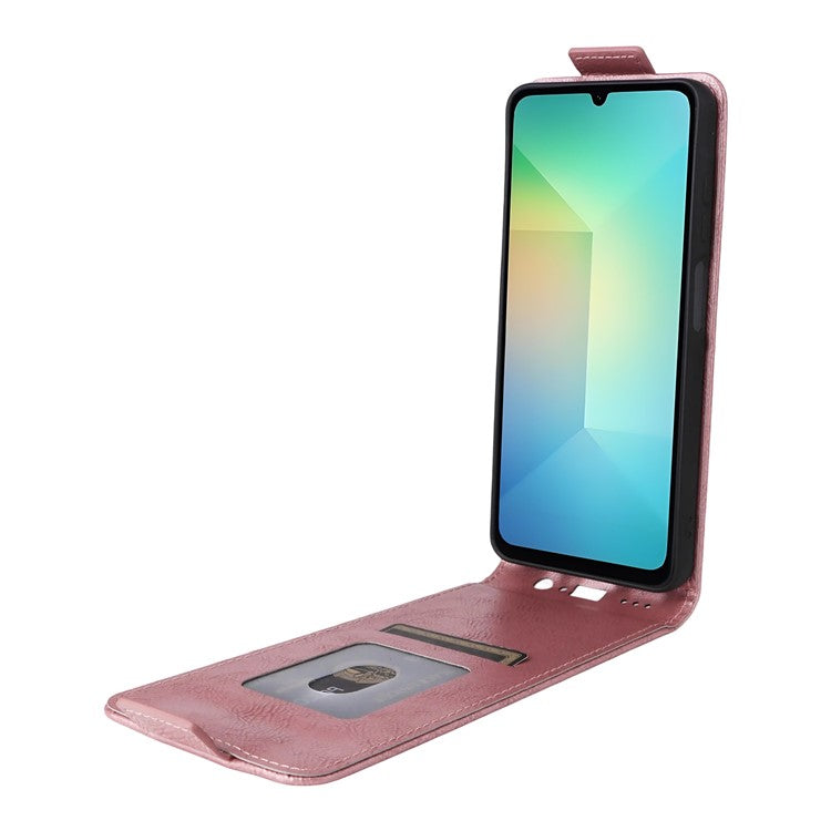 For Samsung Galaxy M16 5G / F16 5G Stand Case Magnetic Clasp Vertical Flip Leather Phone Cover with Card Holder - Rose Gold
