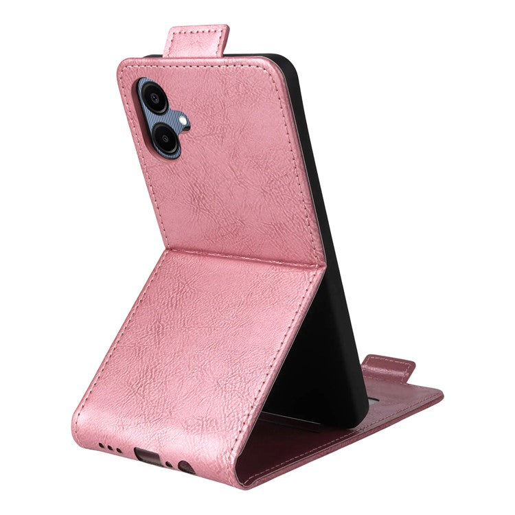 For Samsung Galaxy M16 5G / F16 5G Stand Case Magnetic Clasp Vertical Flip Leather Phone Cover with Card Holder - Rose Gold