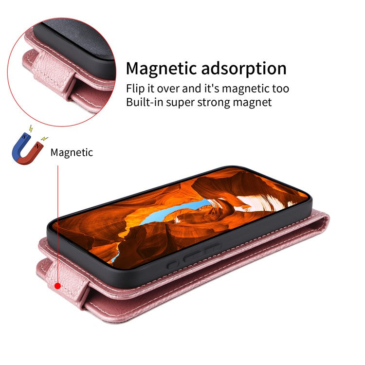 For Samsung Galaxy M16 5G / F16 5G Stand Case Magnetic Clasp Vertical Flip Leather Phone Cover with Card Holder - Rose Gold