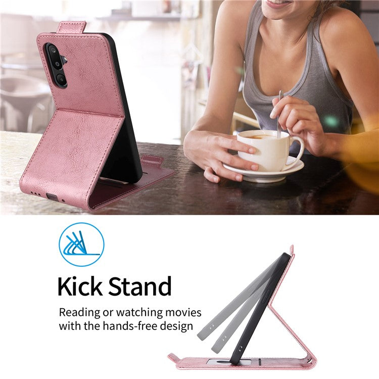 For Samsung Galaxy M16 5G / F16 5G Stand Case Magnetic Clasp Vertical Flip Leather Phone Cover with Card Holder - Rose Gold