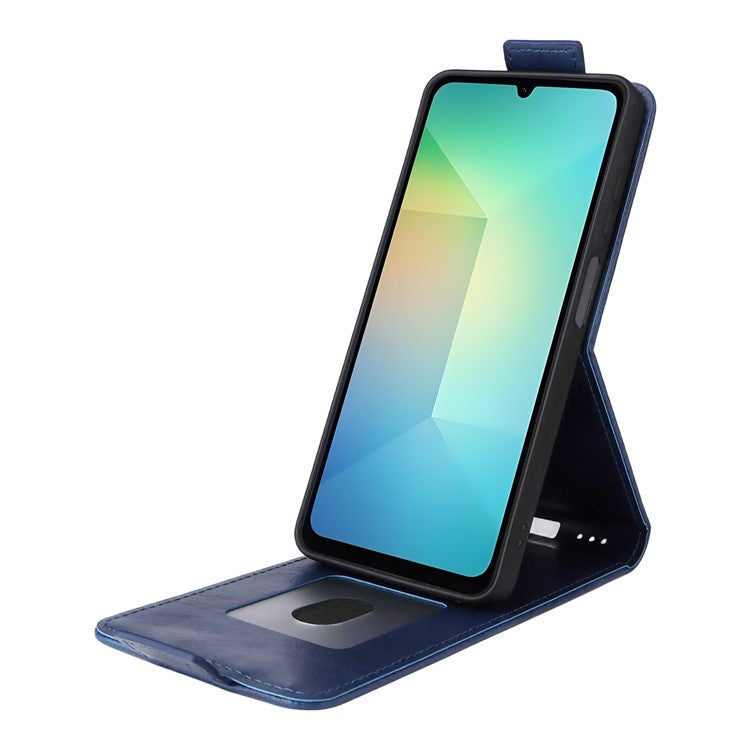 For Samsung Galaxy M16 5G / F16 5G Stand Case Magnetic Clasp Vertical Flip Leather Phone Cover with Card Holder - Dark Blue