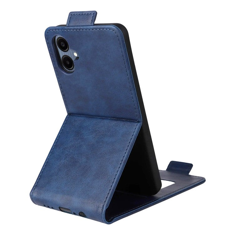 For Samsung Galaxy M16 5G / F16 5G Stand Case Magnetic Clasp Vertical Flip Leather Phone Cover with Card Holder - Dark Blue