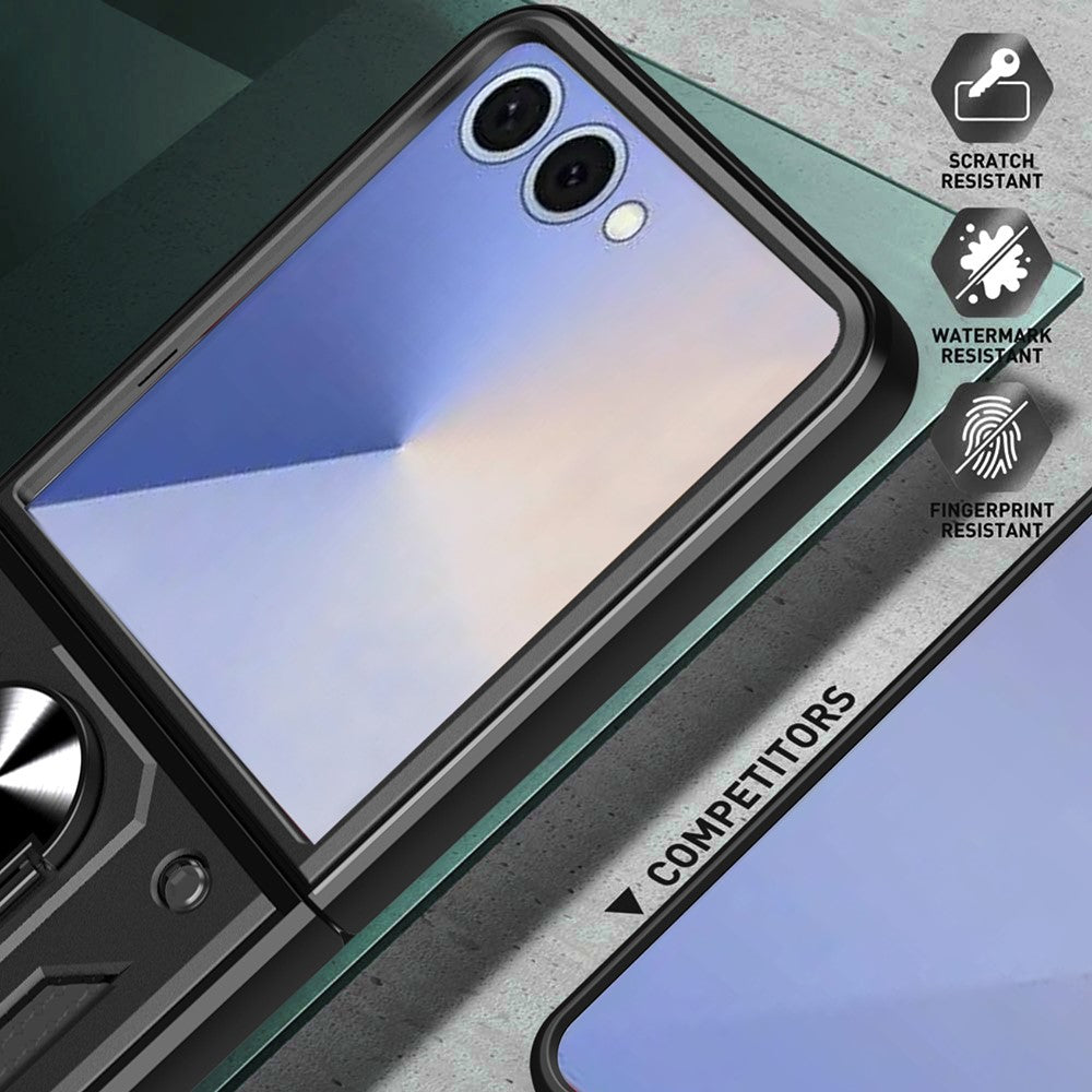 For Samsung Galaxy Z Flip7 5G Case with Slide Camera Lid PC + TPU Kickstand Phone Cover - Silver