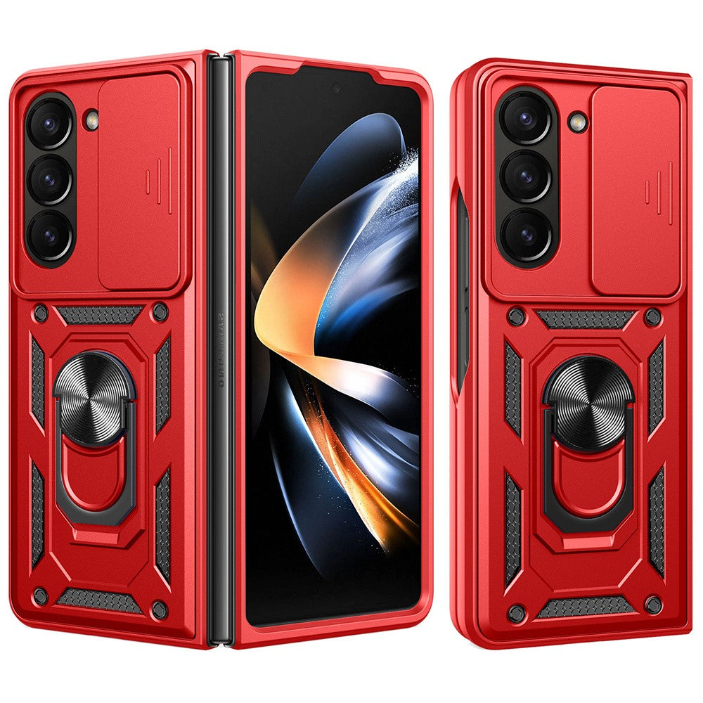 For Samsung Galaxy Z Fold7 5G Case with Slide Camera Lid PC + TPU Kickstand Phone Cover - Red