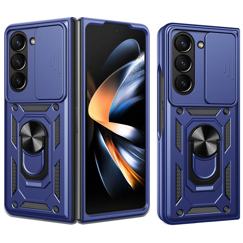 For Samsung Galaxy Z Fold7 5G Case with Slide Camera Lid PC + TPU Kickstand Phone Cover - Blue
