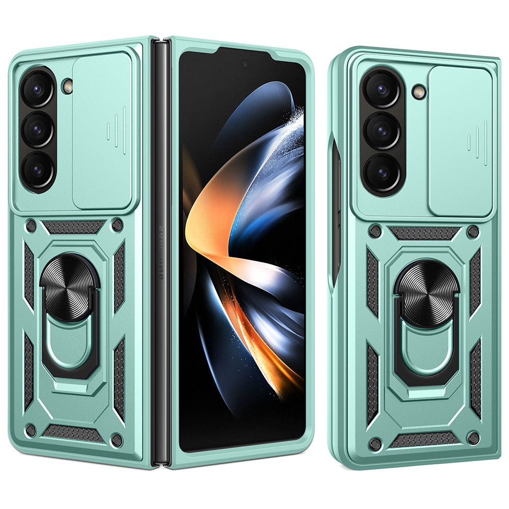 For Samsung Galaxy Z Fold7 5G Case with Slide Camera Lid PC + TPU Kickstand Phone Cover - Green