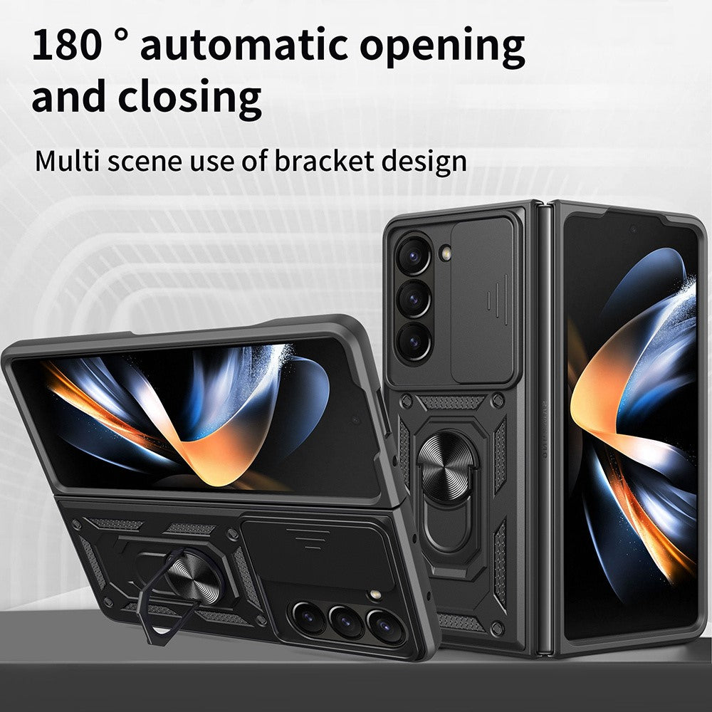 For Samsung Galaxy Z Fold7 5G Case with Slide Camera Lid PC + TPU Kickstand Phone Cover - Green