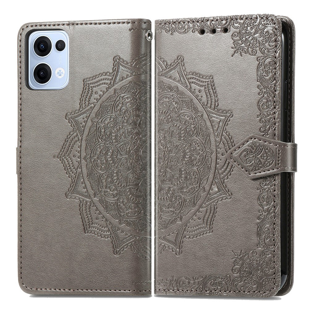 For Oppo Reno13 5G (Global) Wallet Case Mandala Flower Leather Phone Cover Stand - Grey