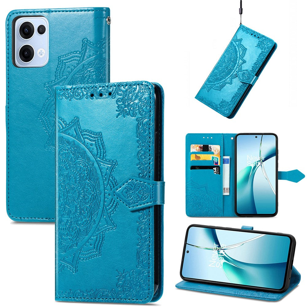 For Oppo Reno13 5G (Global) Wallet Case Mandala Flower Leather Phone Cover Stand - Blue