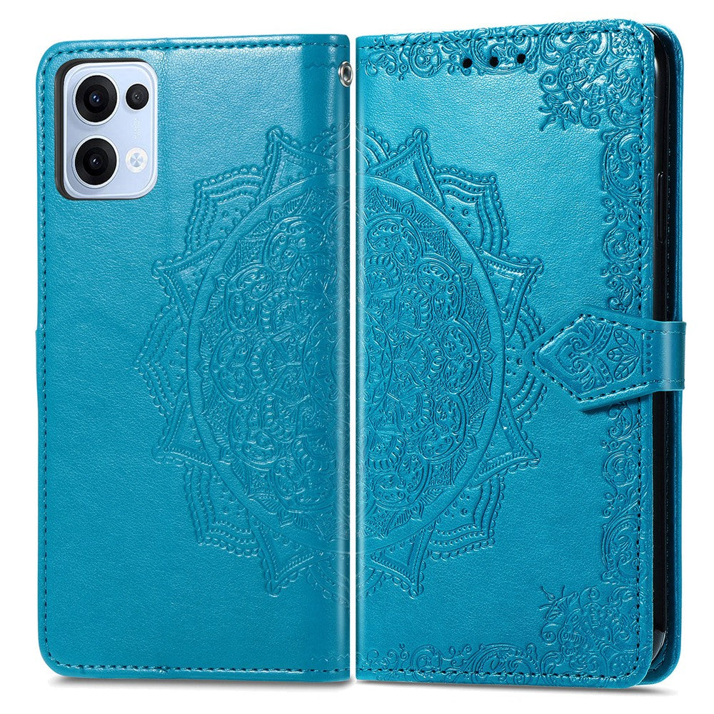 For Oppo Reno13 5G (Global) Wallet Case Mandala Flower Leather Phone Cover Stand - Blue