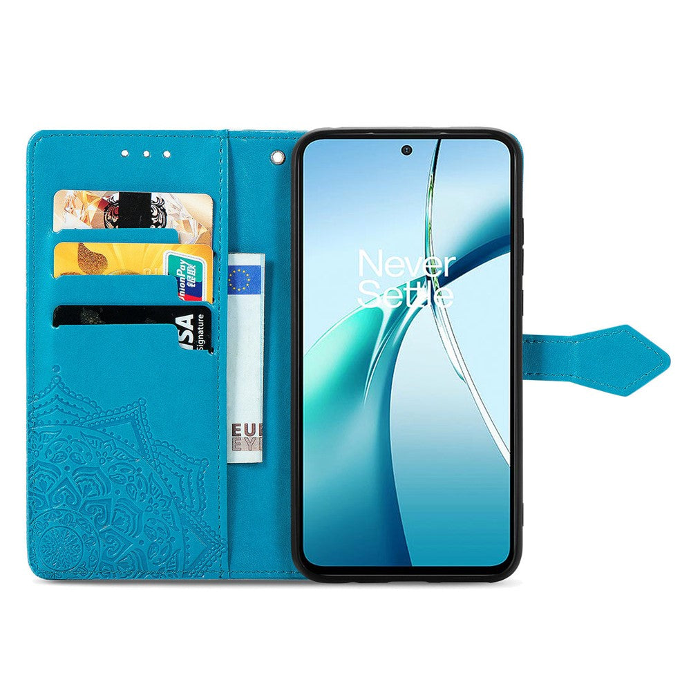 For Oppo Reno13 5G (Global) Wallet Case Mandala Flower Leather Phone Cover Stand - Blue