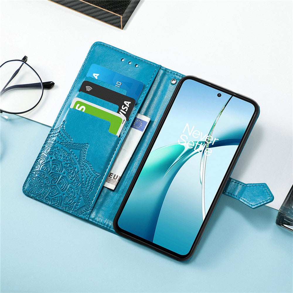 For Oppo Reno13 5G (Global) Wallet Case Mandala Flower Leather Phone Cover Stand - Blue