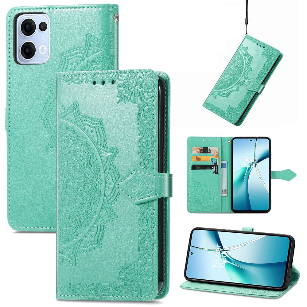 For Oppo Reno13 5G (Global) Wallet Case Mandala Flower Leather Phone Cover Stand - Green