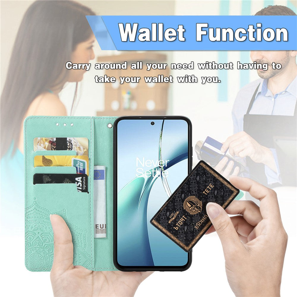 For Oppo Reno13 5G (Global) Wallet Case Mandala Flower Leather Phone Cover Stand - Green