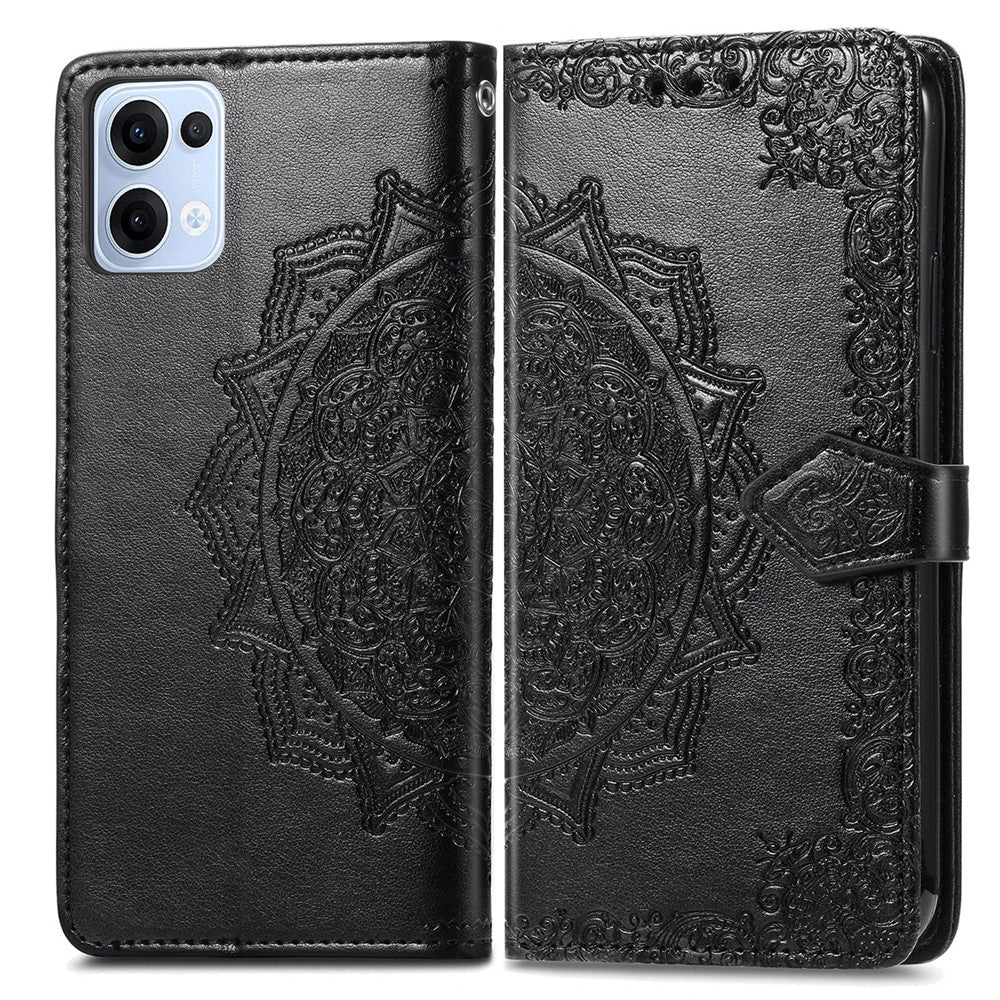 For Oppo Reno13 5G (Global) Wallet Case Mandala Flower Leather Phone Cover Stand - Black