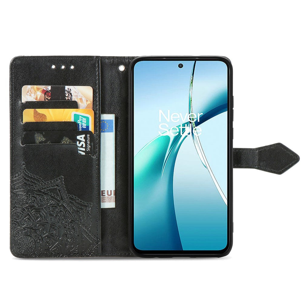 For Oppo Reno13 5G (Global) Wallet Case Mandala Flower Leather Phone Cover Stand - Black