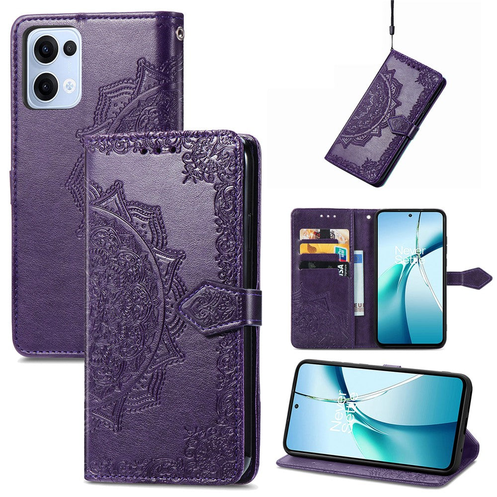 For Oppo Reno13 5G (Global) Wallet Case Mandala Flower Leather Phone Cover Stand - Purple