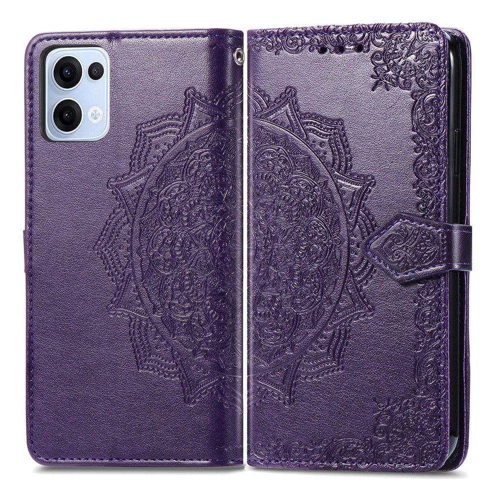 For Oppo Reno13 5G (Global) Wallet Case Mandala Flower Leather Phone Cover Stand - Purple