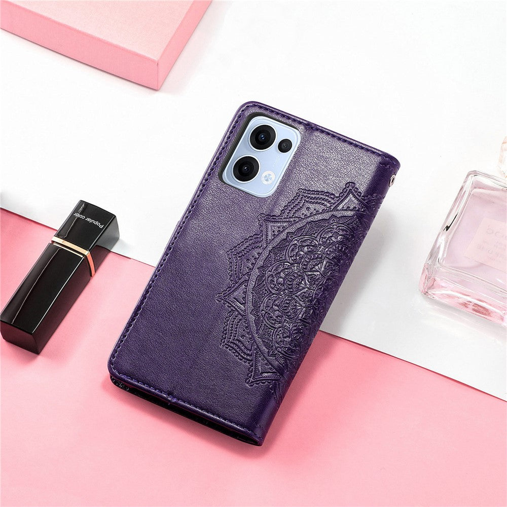 For Oppo Reno13 5G (Global) Wallet Case Mandala Flower Leather Phone Cover Stand - Purple