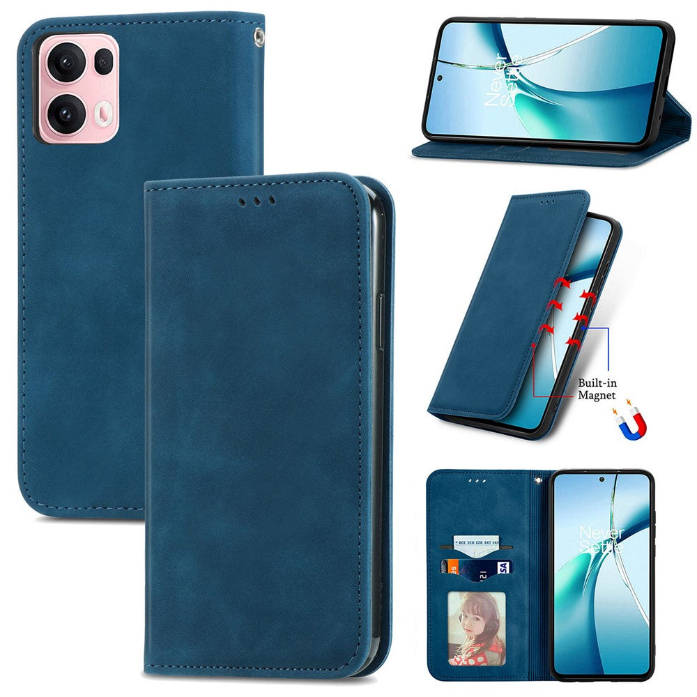 For Oppo Reno13 Pro 5G Leather Case with Card Holder Magnetic Absorption Phone Cover - Dark Blue