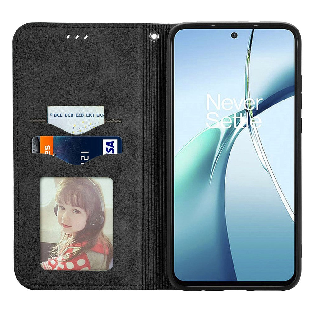 For Oppo Reno13 Pro 5G Leather Case with Card Holder Magnetic Absorption Phone Cover - Black