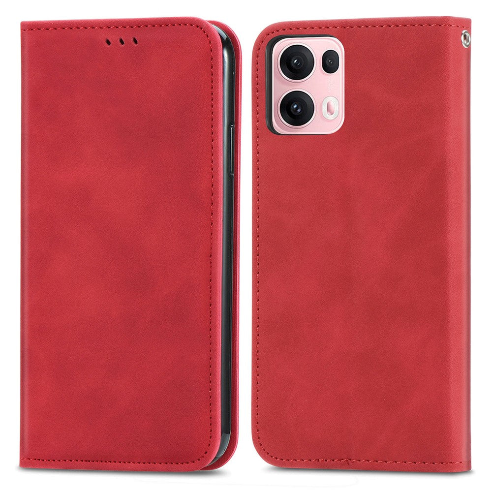 For Oppo Reno13 Pro 5G Leather Case with Card Holder Magnetic Absorption Phone Cover - Red