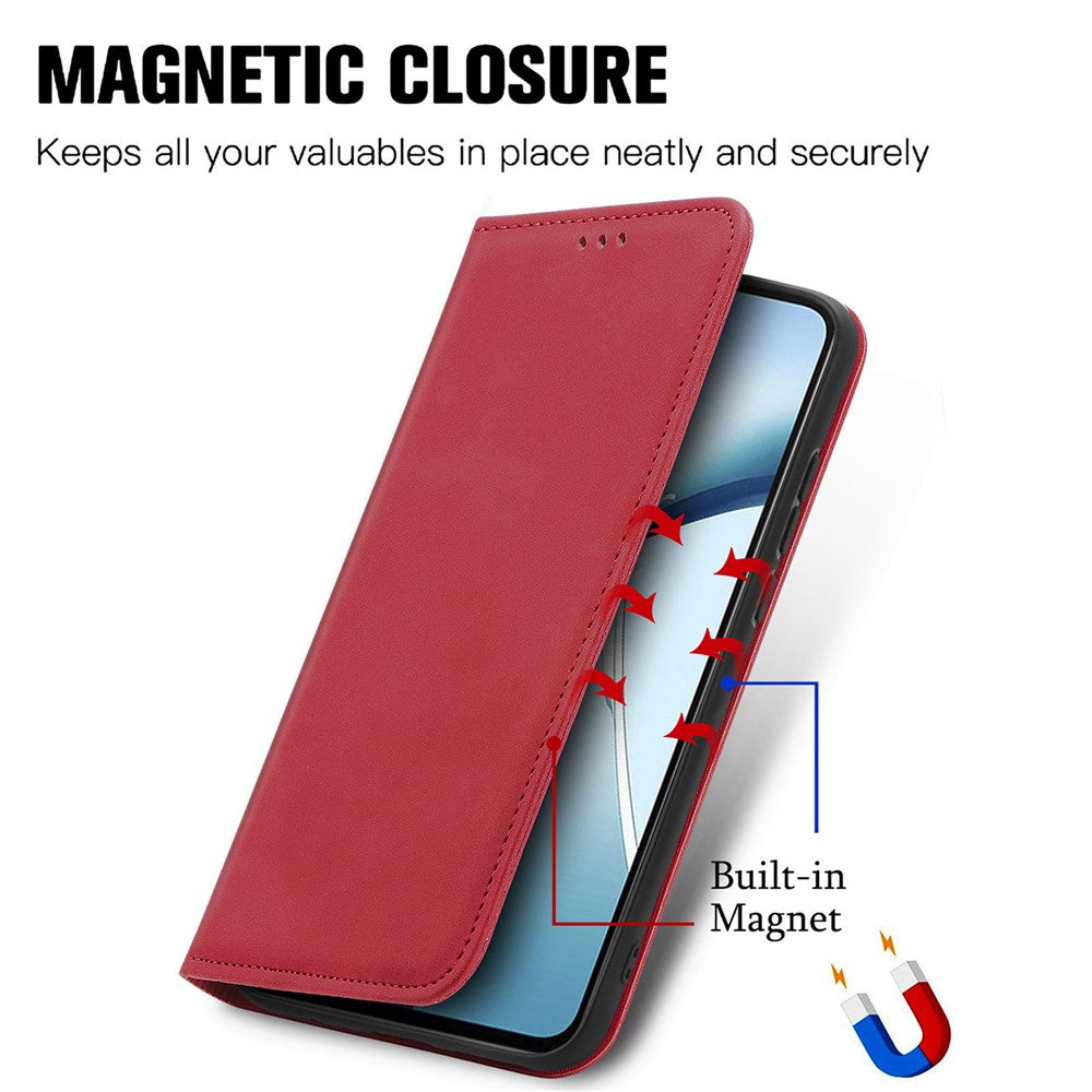 For Oppo Reno13 Pro 5G Leather Case with Card Holder Magnetic Absorption Phone Cover - Red