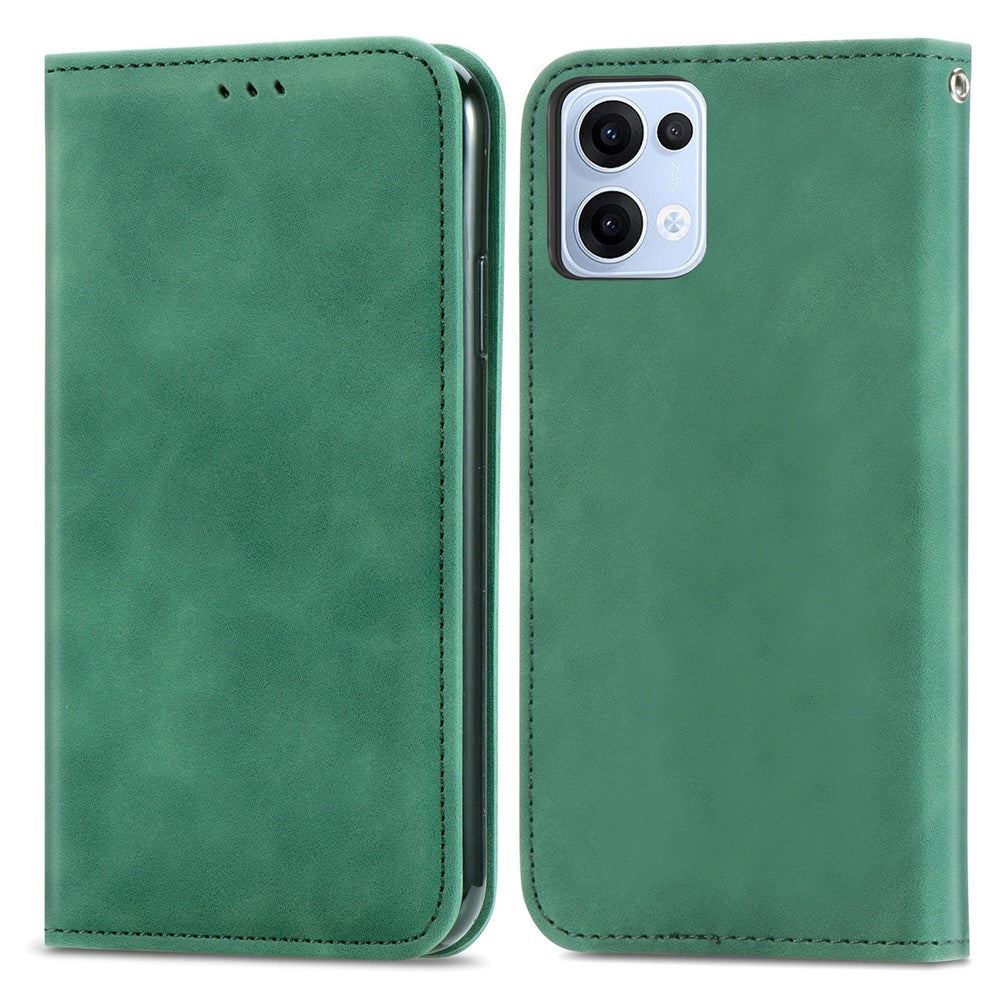 For Oppo Reno13 5G (Global) Leather Case with Card Holder Magnetic Absorption Phone Cover - Green