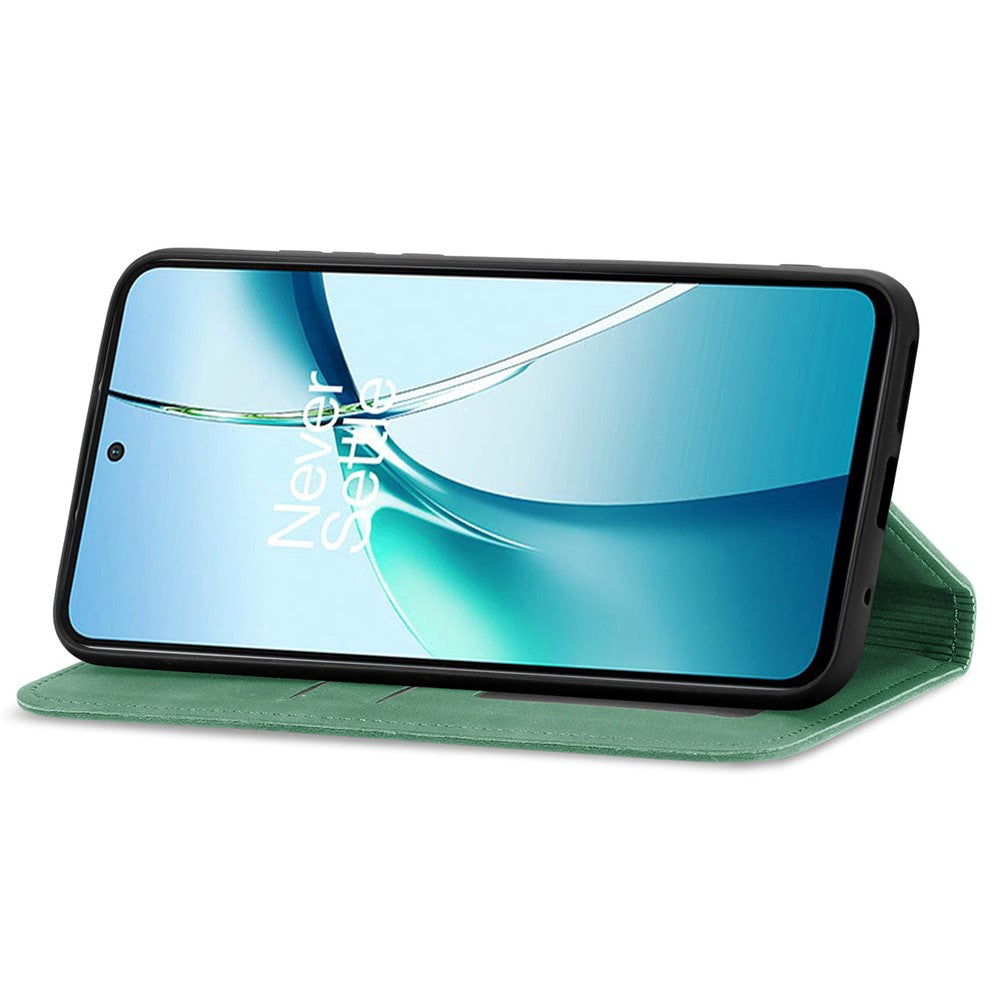 For Oppo Reno13 5G (Global) Leather Case with Card Holder Magnetic Absorption Phone Cover - Green