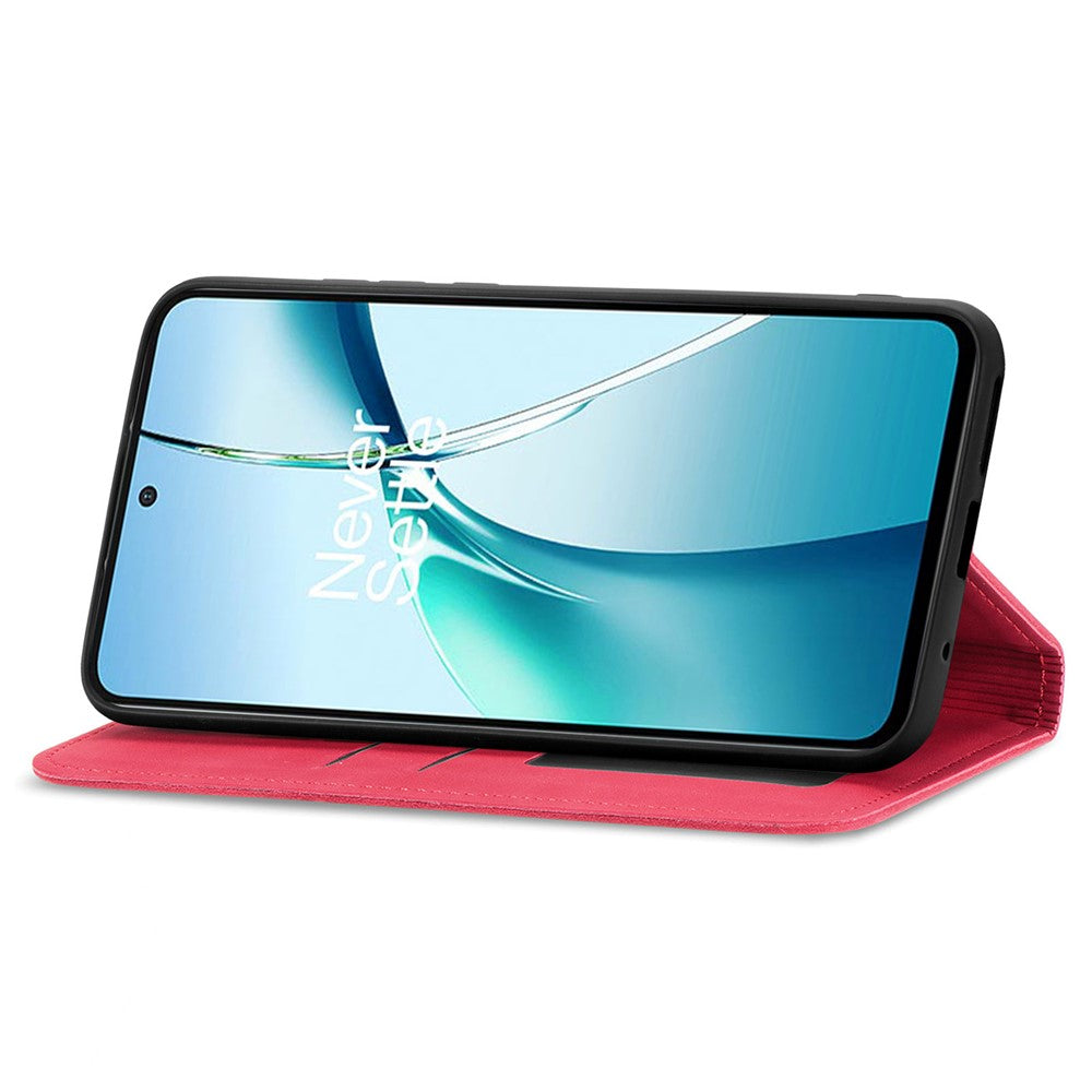 For Oppo Reno13 5G (Global) Leather Case with Card Holder Magnetic Absorption Phone Cover - Red