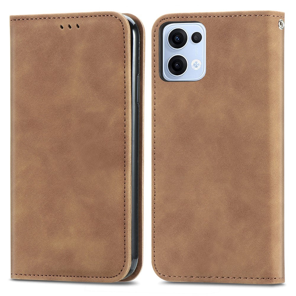For Oppo Reno13 5G (Global) Leather Case with Card Holder Magnetic Absorption Phone Cover - Brown