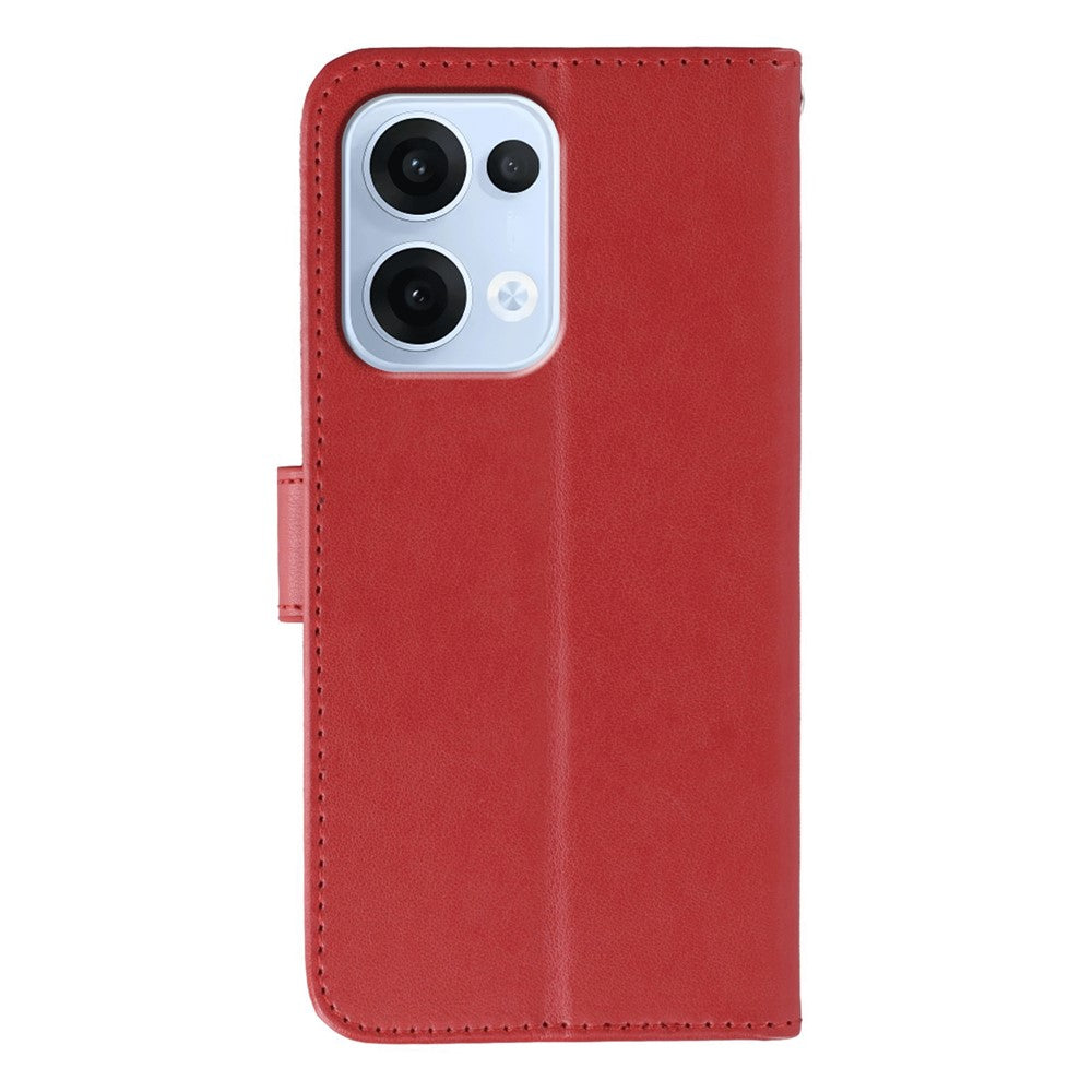 For Oppo Reno13 5G (Global) Case PU Leather Flip Wallet Phone Cover with Strap - Red