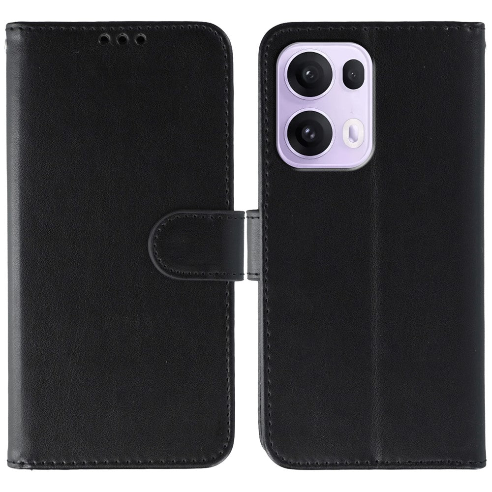 For Oppo Reno13 Pro 5G Case PU Leather Flip Wallet Phone Cover with Strap - Black