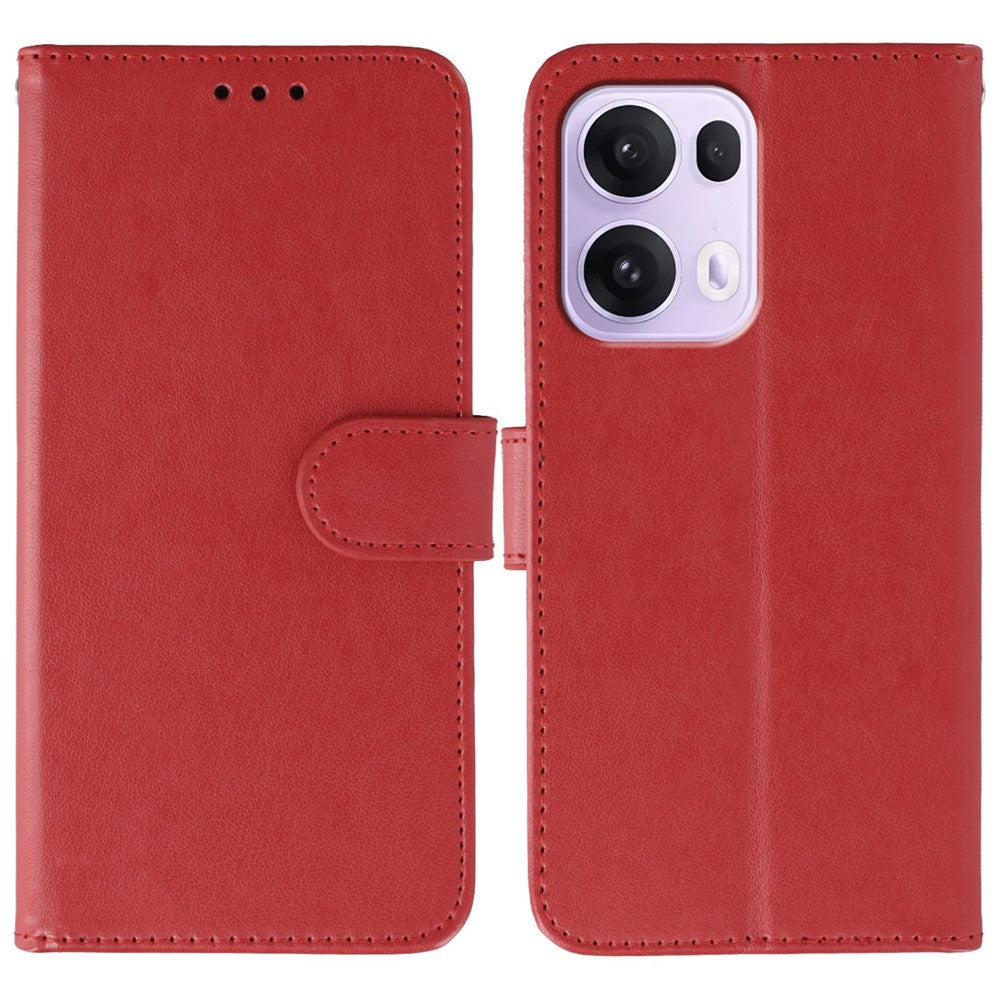 For Oppo Reno13 Pro 5G Case PU Leather Flip Wallet Phone Cover with Strap - Red
